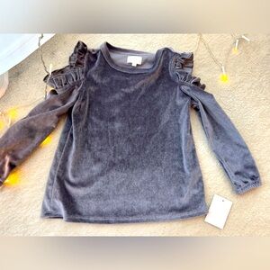 BNWT BCBG Girls Cold Shoulder Ruffle Long Sleeves Grey Velvet Top